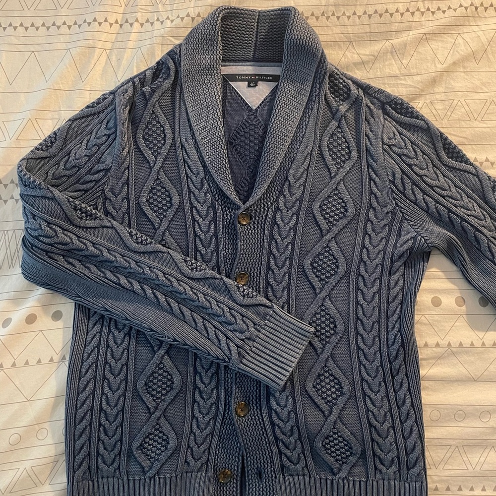 Tommy Hilfiger Blue Cable Knit Cardigan Sweater